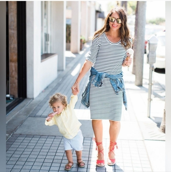 sonnet james Dresses & Skirts - Striped Navy and White Sheath Dress - Casual Women’s Dress